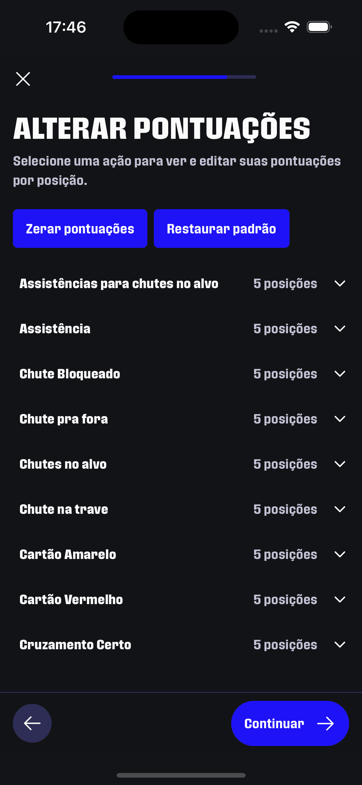 Customização de Pontuações